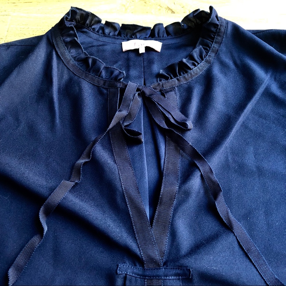 Parker Ruffle Split Neck Tunic Aquarius Navy Blue - image 3